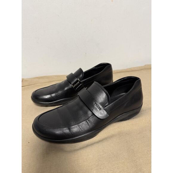 Prada Shoes Mens Size 8.5 Black Leather Loafers Slip On Dress Buckle 4P0327 main image 4